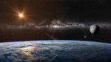 Fototapeta Na sufit - The sun, moon and earth views from earth's orbit. Elements of this image furnished by NASA