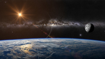 Wall Mural - the sun, moon and earth views from earth's orbit. elements of this image furnished by nasa