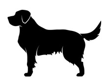 Vector Black Silhouette Of A Dog Isolated On A White Background.