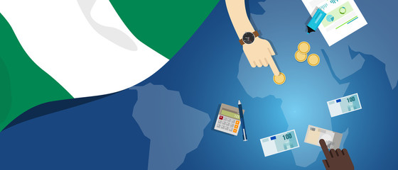 Wall Mural - Nigeria economy fiscal money trade concept illustration of financial banking budget with flag map and currency