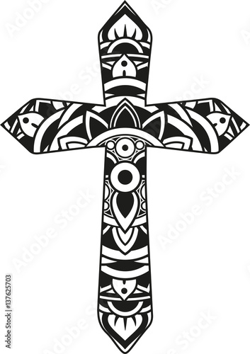 Vector illustration of a mandala cross silhouette ...