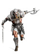 Fierce armored barbarian warrior running into battle on an isolated white background. 3d rendering illustration