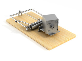Wall Mural - mousetrap and safe on white background. Isolated 3D image