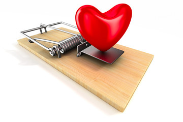 Wall Mural - heart in mousetrap. Isolated 3D image