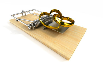 Wall Mural - mousetrap with wedding ring on white background. Isolated 3D image