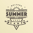 Summer camping emblem in vintage style. Vector illustration.