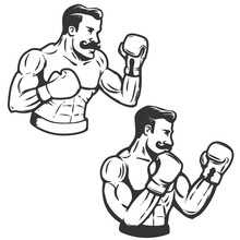 Set Of Retro Style Boxers Illustration. Vector Illustration.