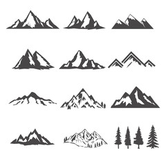 Wall Mural - set of the mountains illustrations isolated on white background. design elements for logo, label, em