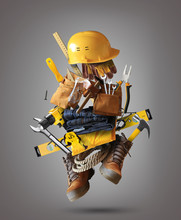 Construction Tools With A Shoes And A Helmet