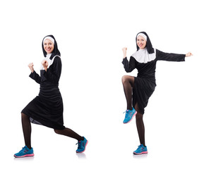 Wall Mural - Nun isolated on the white background