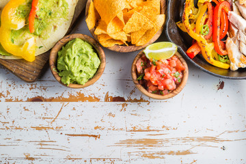 Mexican food - tacos, salsa, guacamole