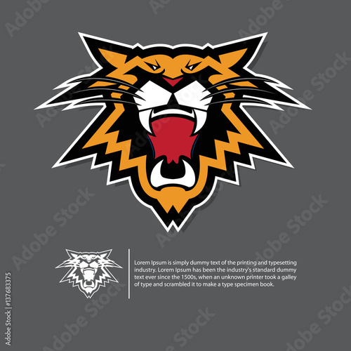 Angry Tiger Face Logo In Flat Design Sport Emblem On Black