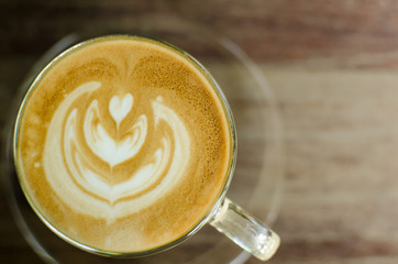 Close up hot Latte Art Coffee in the mug.