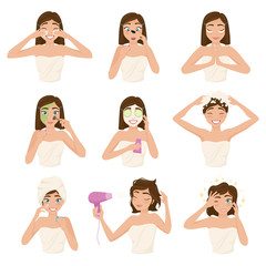 Poster - Woman Morning Routine Icon Set