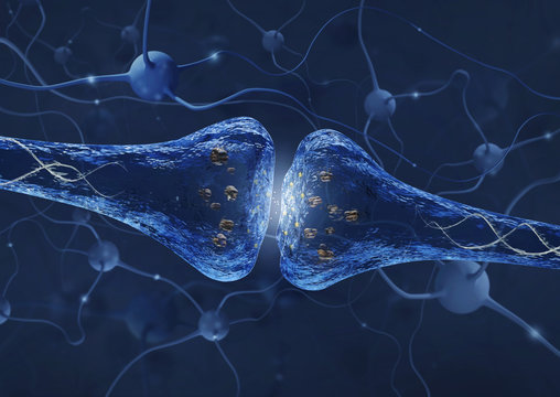 Synapse process over neuron connection background - 3D rendered image