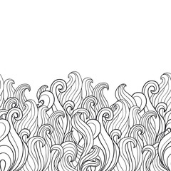 Abstract seamless hand drawn background with flames on white background. Doodle flames.
