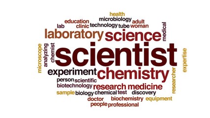 Wall Mural - Scientist animated word cloud, text design animation.