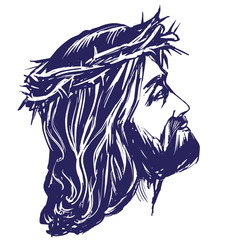 Wall Mural - Jesus Christ, the Son of God in a crown of thorns on his head, a symbol of Christianity hand drawn vector illustration realistic sketch