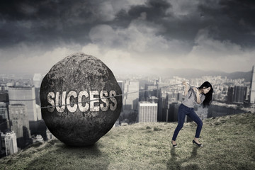Wall Mural - Businesswoman with success word on the hill