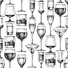Seamless Pattern With Different Glasses Goblets