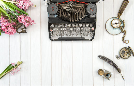 Antique typewriter flowers vintage office tools