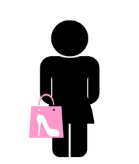 Poster - Femme et des chaussures dans un sac de shopping à la main