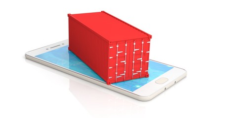 Wall Mural - Container on a smart phone. 3d illustration