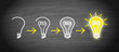 Idee, Innovation und Kreativität - Glühbirne Konzept Querformat mit Lösungsweg Schritt für Schritt