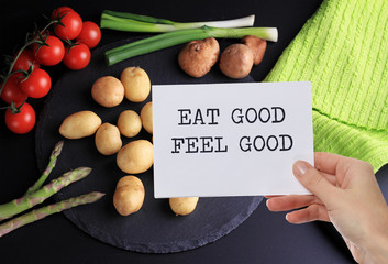 Motivation Inspirational quote Eat good Feel good. Healthy life style background.