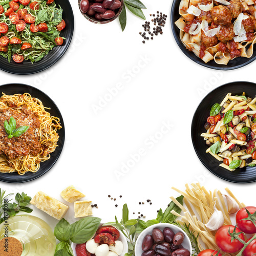 Stampe Italian Food Collage Pasta Meals and Ingredients