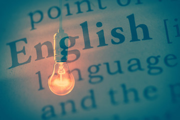 Wall Mural - light bulb and word english