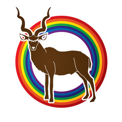 Wall Mural - Kudu standing designed on line rainbows background graphic vector.