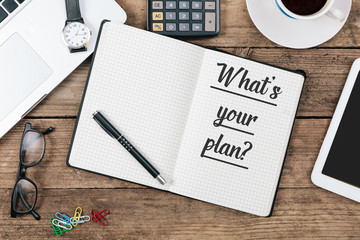 Wall Mural - What is your plan question on note book at office desktop