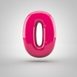 Glossy pink paint number 0. 3D render of bubble font with glint isolated on white background.