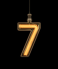 Number 7, Alphabet  made of light bulb. 3D illustration