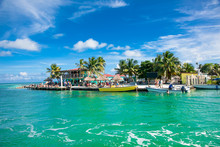 Beautiful  Caribbean Sight With Turquoise Water In Caye Caulker, Belize.