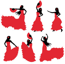 Flamenco Dancer Silhouette Set.