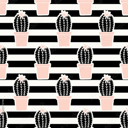 Cotton fabric Hand Drawn Cactus Pattern
