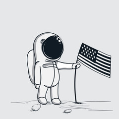 Wall Mural - astronaut sets american flag on the moon