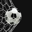 Soccer or Football 3d Ball in the Net on black background.