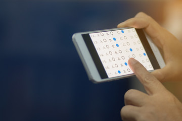 Wall Mural - student testing in exercise, exams answer on a tablet with multiple-choice questions by finger click
