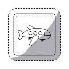 Poster - sticker silhouette square button cartoon jet airplane transport icon design vector illustration