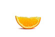 Closeup of an orange wedge on a white background