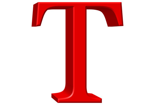 Uppercase letter T, isolated on white, 3D illustration