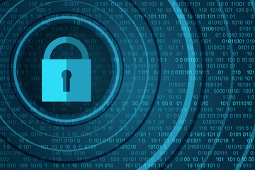 Fototapete - Technology security concept. Closed Padlock on digital background