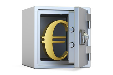 Poster - combination safe box with symbol of euro, 3D rendering