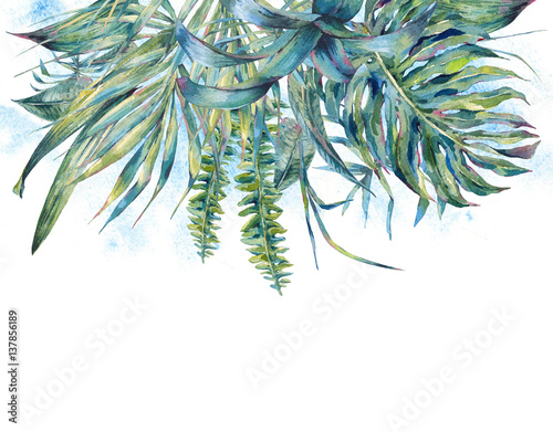 Foto-Gardine - Natural leaves exotic watercolor greeting card (von depiano)