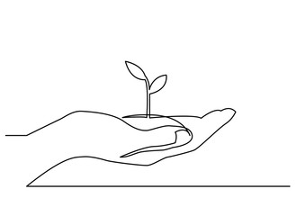 Poster - continuous line drawing of hand showing growing plant