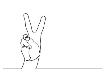 continuous line drawing of hand showing victory sign