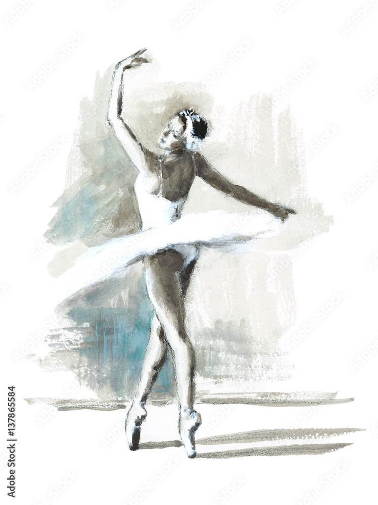 Watercolor Ballerina Hand Painted Ballet Dancer Illustration - obrazy, fototapety, plakaty 